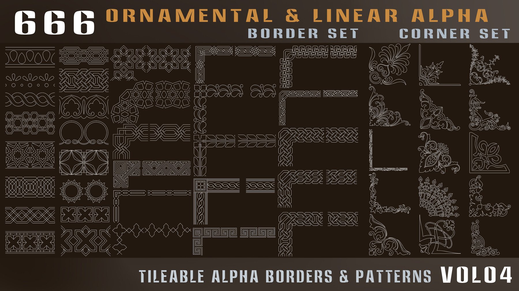 4436 666组弓弩武器边框图案4k高清装饰花纹Alpha贴图合集 666-ornamental & linear alpha (lineal patterns)-Vol04