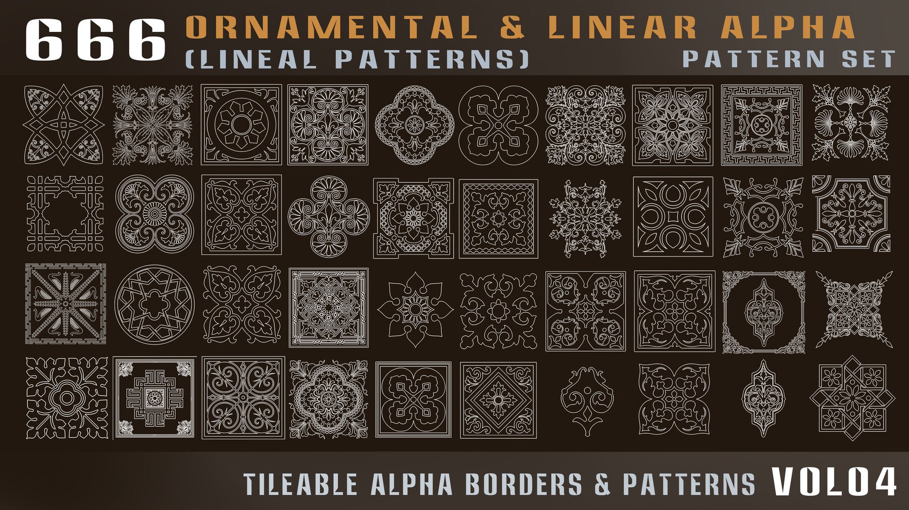 4436 666组弓弩武器边框图案4k高清装饰花纹Alpha贴图合集 666-ornamental & linear alpha (lineal patterns)-Vol04