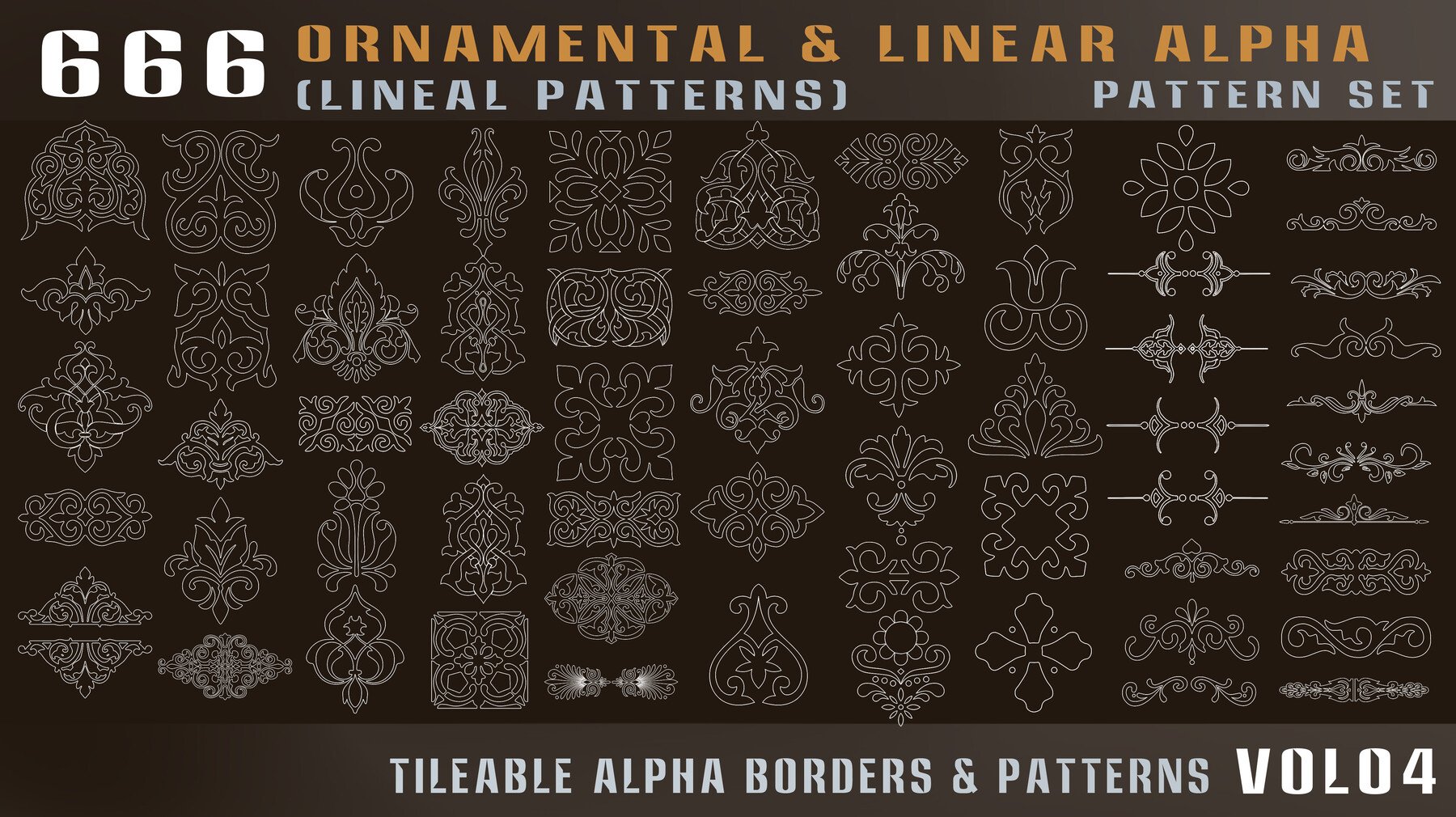 4436 666组弓弩武器边框图案4k高清装饰花纹Alpha贴图合集 666-ornamental & linear alpha (lineal patterns)-Vol04