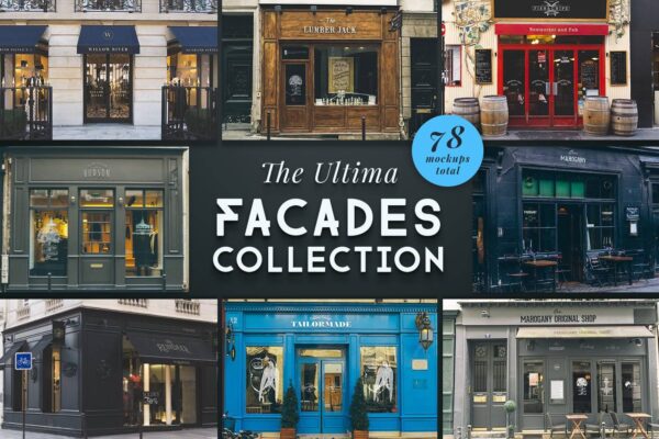 4822 78款复古商业店铺招牌门头设计PSD样机 The Ultima Facades Collection@GOOODME.COM