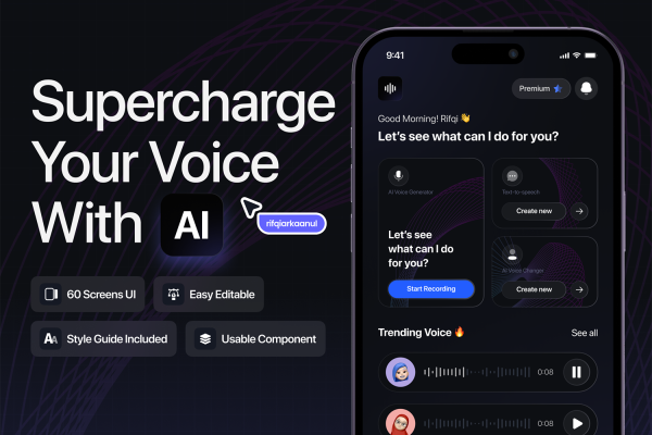 5259 语音人工智能AI app应用ui界面设计模板 Voice AI – Voice AI UI Kit@GOOODME.COM