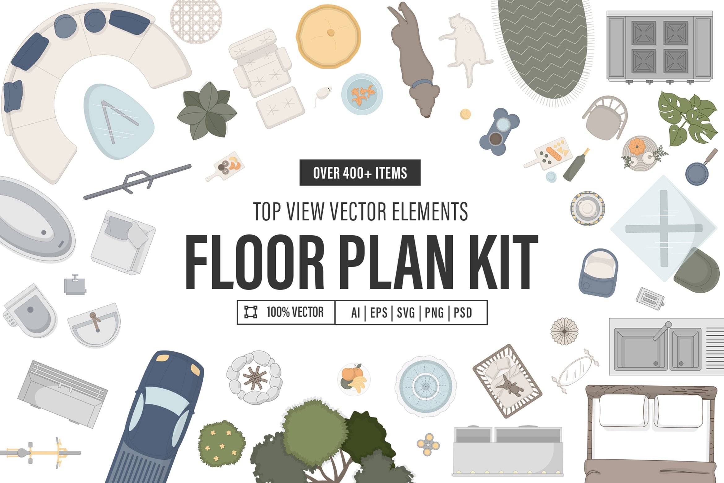 5428 室内设计平面布局效果图创作素材集合包 – Floor Plan Kit